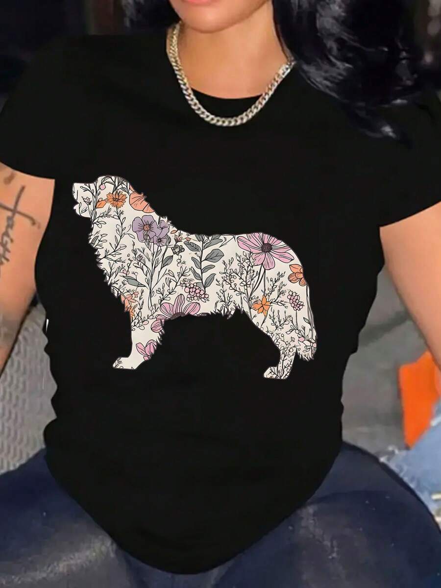 Bernese Mountain Dogtrendy Casual Women T-Shirt Short Sleeve Cotton Shirt Stylish Crew Neck Shirt Casual