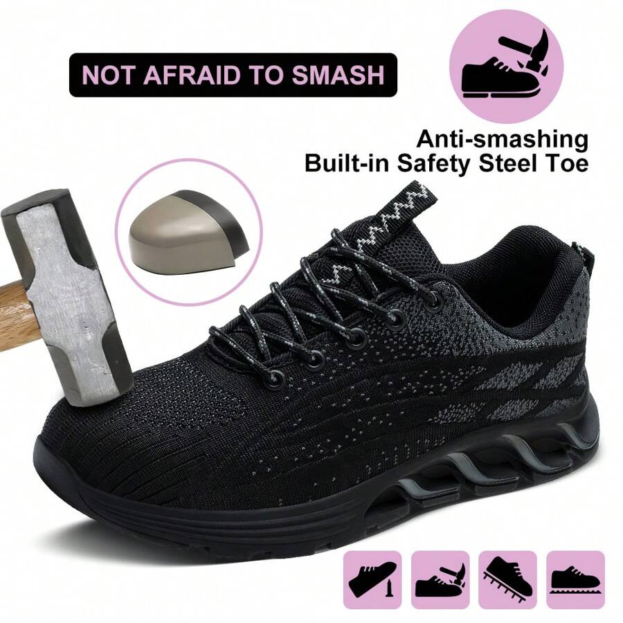 Damen Arbeitsschuhe, Unisex Schnür-Sicherheitsschuhe, Damen Laufschuhe - Verstärkte Sohlen, Stahl-Zehenkappen für Komfort und Schutz, explosionssicher, durchstoßfest, geeignet für Büro, Baustelle, atmungsaktiv und leicht für den Sommer, Industrie- und Lässig-Stil