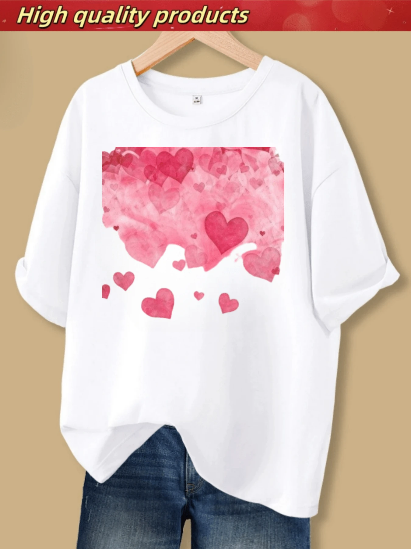 Sea Of Love Valentine's Day Graphic Print T-Shirt, Casual For Summer & Spring