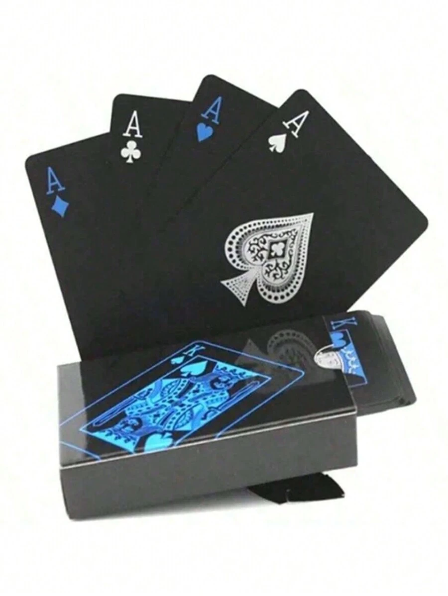 1 Set Of 54pcs Waterproof Playing Cards - Black Waterproof Plastic Playing Cards With Foil Coating - Ideal For Magic, Gambling, Collectors, Valentine's Day/New Year Gifts, Adult Party Games, Holiday Gifts