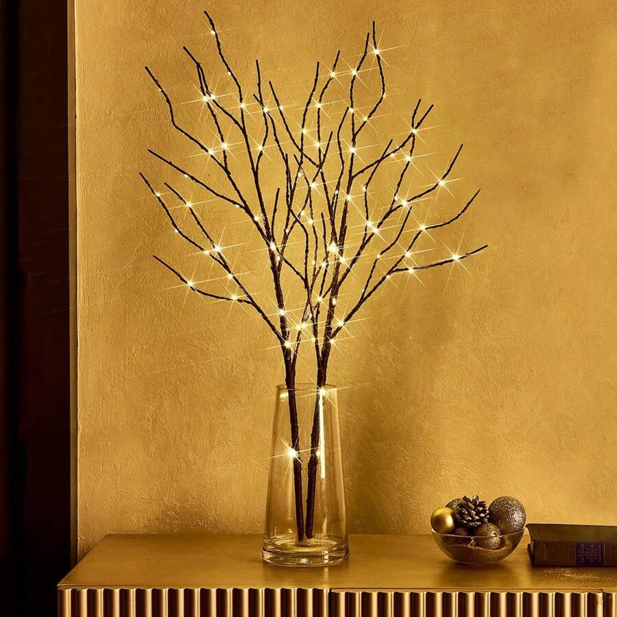 1pc 50 LED Copper Wire Birch Branch Lights, Fake Tree Branch Lights, Creative Tree Branch Decoration Suitable For House, Bedroom, Fireplace, Indoor Decor, Desk Decor, Decorative Lights, Christmas Decoration, Battery Powered, Batteries Not Included