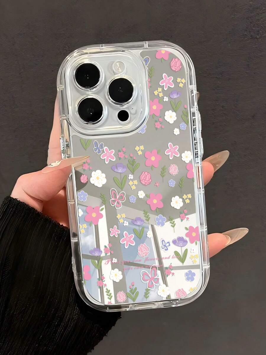 1pc Bloemen & Vlinder Grafisch Transparant Zacht Telefoonhoesje Compatibel met Iphone 11/12/13/14/15/16 Pro Max, Meisjes Stijl