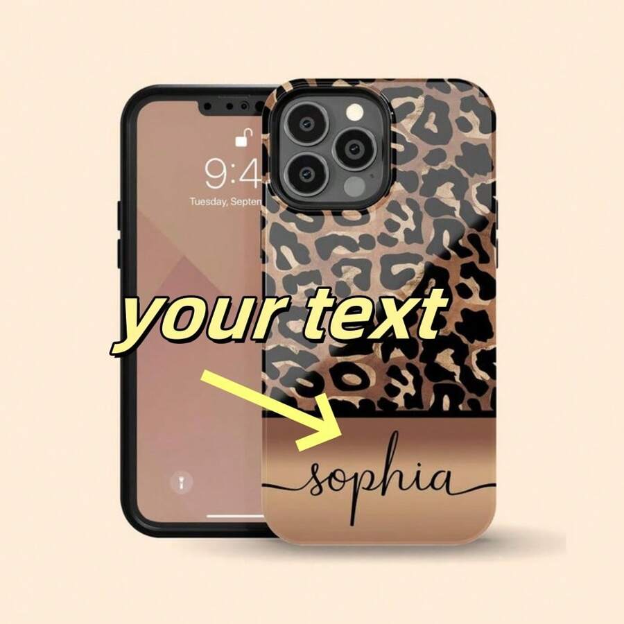 Funda personalizada con nombre y estampado de leopardo compatible con iPhone 16 Plus, funda personalizada con estampado de guepardo compatible con iPhone 15 Pro Max, 14, 13 Mini, 12, 11, X/XS, XR, 8, Galaxy S24 S23