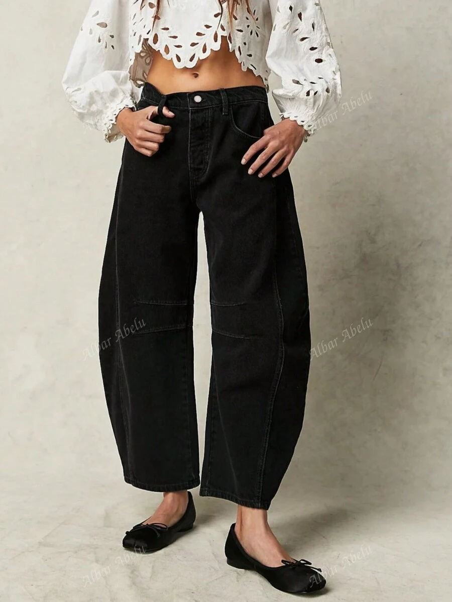 Women Spring Summer Casual Old Money Black Wide Leg Jeans Loose Pants