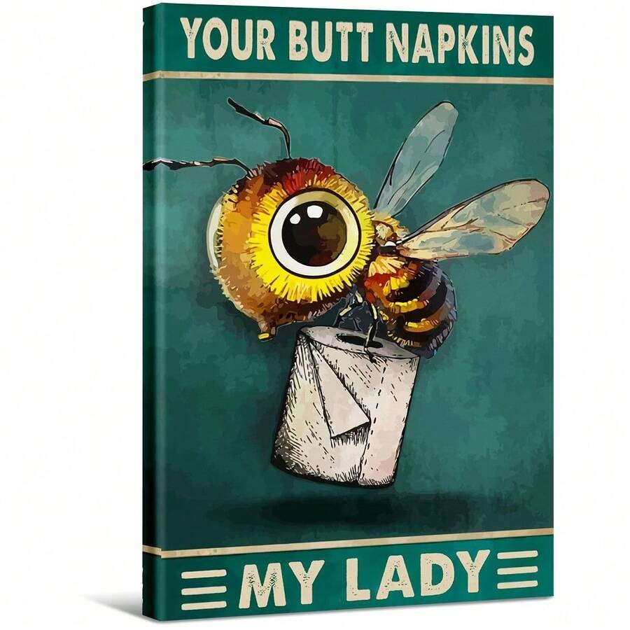 Bee Holding Paper With Text My Lady Large Wooden Framed Wall Art Home Decor Canvas Painting- For Bedroom, Bathroom, Living Room, Office, Kitchen, Holiday Gift- 1pc