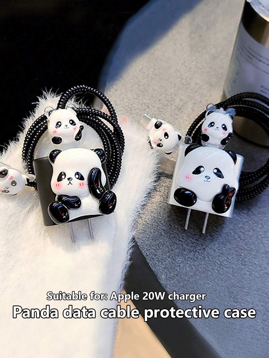 4pcs Panda Charger Protector Case, Compatible With Apple 20W Charger Cable Protector