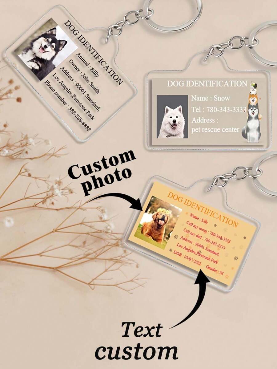 Gepersonaliseerde acryl huisdier-ID-tag - Gepersonaliseerde naam en foto, lichtgewicht, met contactgegevens - Ideaal cadeau voor hondenliefhebbers, uniek huisdiercadeau, hondenaccessoire