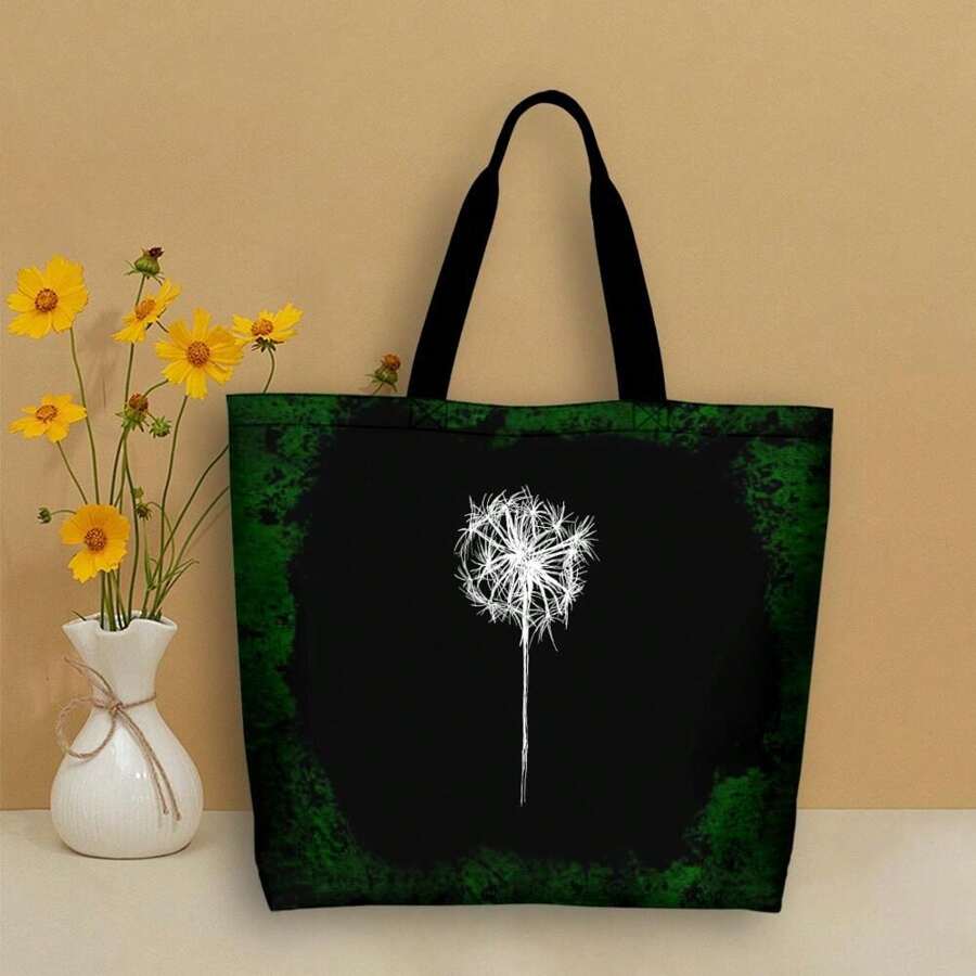 Wish Flower And Vibrant Dandelion Print Crew Neck Travelling Bag - Perfect For Spring Fall Casual Long Sleeve Tee For Everyday Wear Unique Geometric Pattern Ideal For Effortless Style