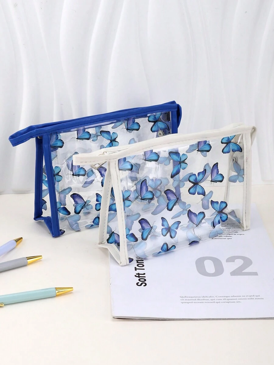 1 stuk vlindervormige transparante etui, waterdichte etui met grote capaciteit, multifunctionele opbergtas voor kantoorbenodigdheden en schoolbenodigdheden
