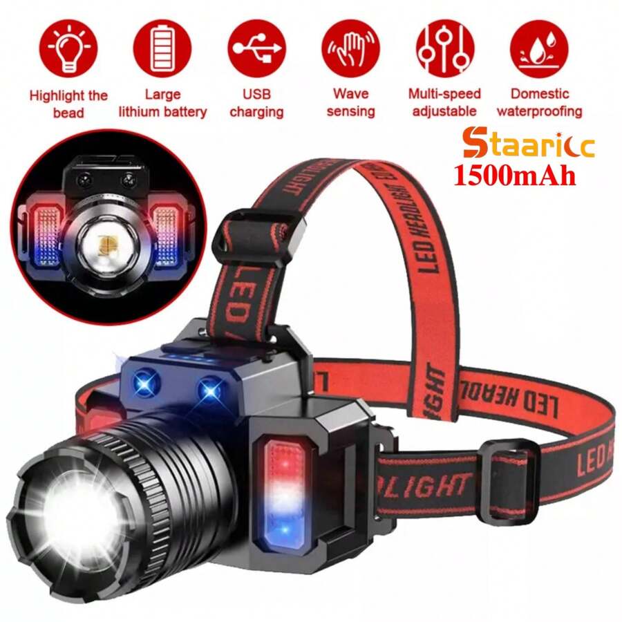 Staaricc 1/2/4pcs Set LED Motion Sensor Headlamp, IPX4 Waterproof HXP50 + COB Rechargeable Headlight For Outdoor Camping Fishing Cycling Climbing Sensors
