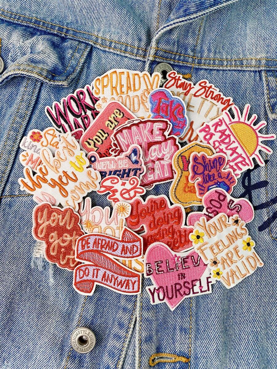 1 Set Of 3/20pcs Positive Energy Quotes Text Embroidery Patches Letters DIY Iron On Patches Sew Polyester Badge Clothing Decoration Accessories Cloth Stickers Suitable For Backpacks, Jeans, Jackets, T-Shirts, Hats, Dresses, Etc