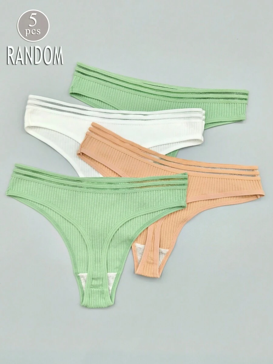 Set de 4 tangas de mujer con cintura baja, acanalados, transpirables y de colores aleatorios