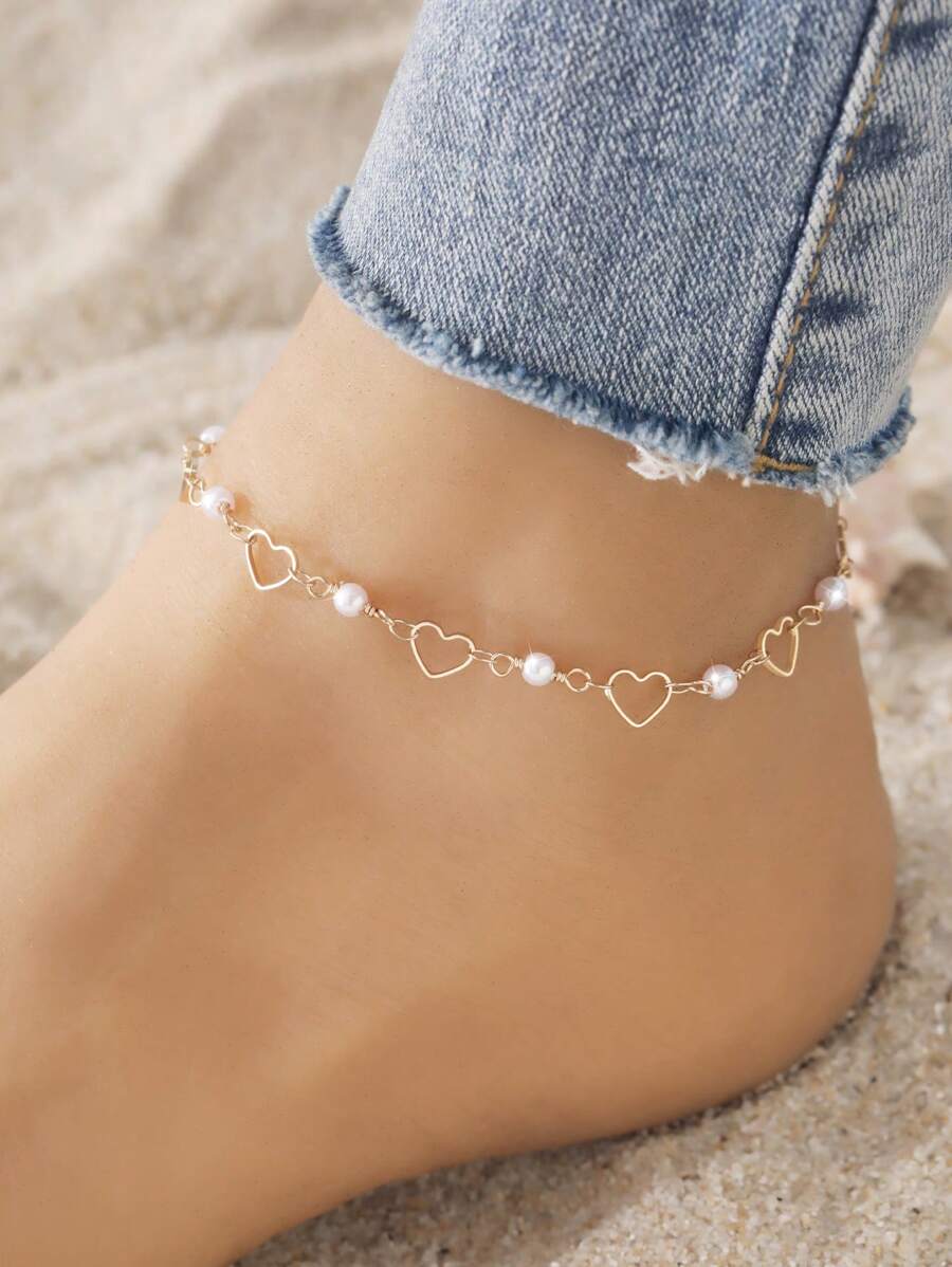 1pc Elegant Fashionable Sparkly Micro-Inlaid Water Rhinestone Multi-Layer Hollow Heart Water Drop Pendant Anklet For Women, Suitable For Festivals, Parties And Daily Outings