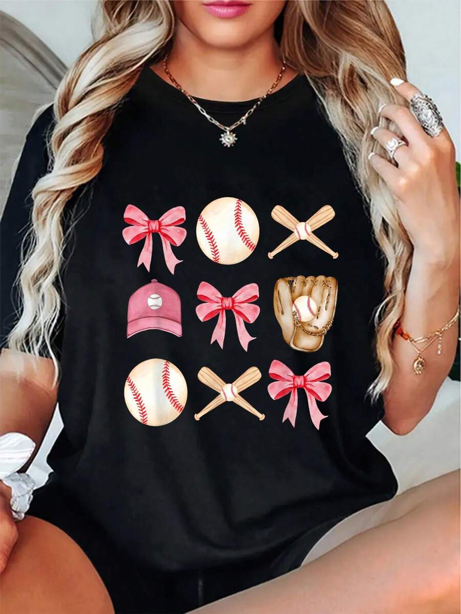 Baseball Mom Coquette Mothers Day Women Girls Baseball Mama T-Shirt Short Sleeve T-Shirt Women's Men's Graphic Tee Causal Tops
