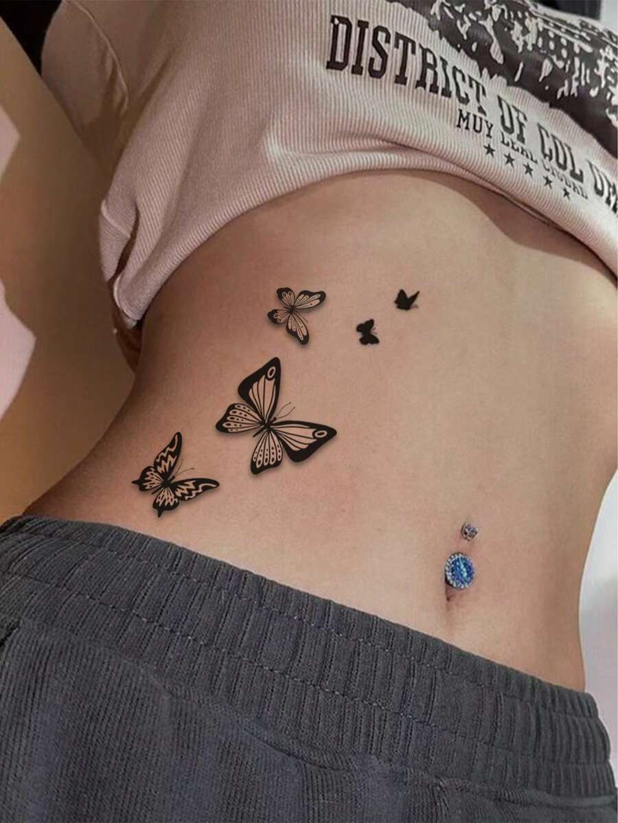 (Confezione da 3) Tatuaggi temporanei in carta - Adesivi tatuaggio farfalla sexy per vita/addome, tatuaggi finti neri impermeabili adatti per donne - Adesivi tatuaggio floreali che durano 3-5 giorni, per coprire cicatrici; per seno/vita/spalla/collo/schiena, ideali per feste/vacanze, facili da applicare e rimuovere, tatuaggi monouso