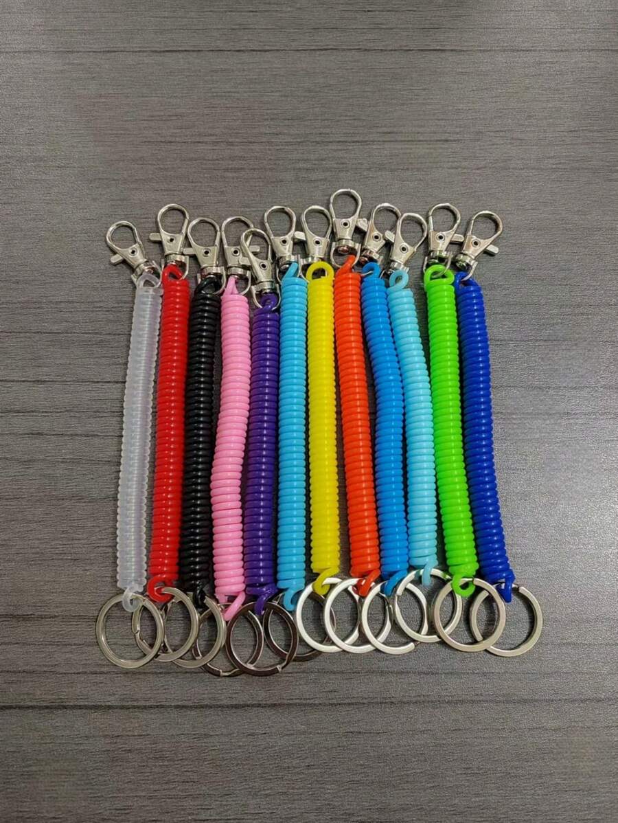 12 pièces Porte-clés à ressort spirale rétractable multicolore, anneaux de porte-clés, mousqueton, porte-clés enroulé, pour usage quotidien, école, voiture, accessoires mignons, gothique, Y2K