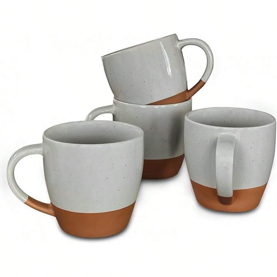 Juego de 4 tazas grandes de cerámica Mora para latte, de 16 oz - tazas de café de porcelana con asa grande, aptas para microondas, de estilo moderno, bohemio y único para cualquier cocina. Vajilla de piedra refractaria apta para microondas - colores neutros surtidos