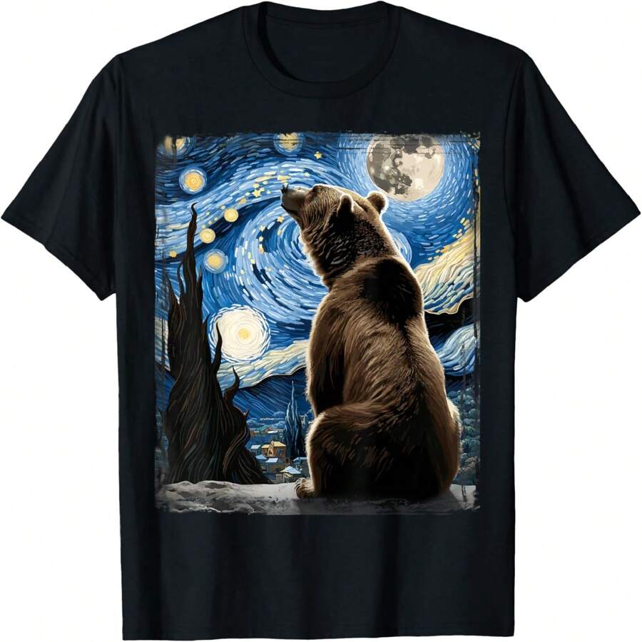 Artistic Bear Shirt Van Gogh Style Starry Night Grizzly Bear T-Shirt.Jpg