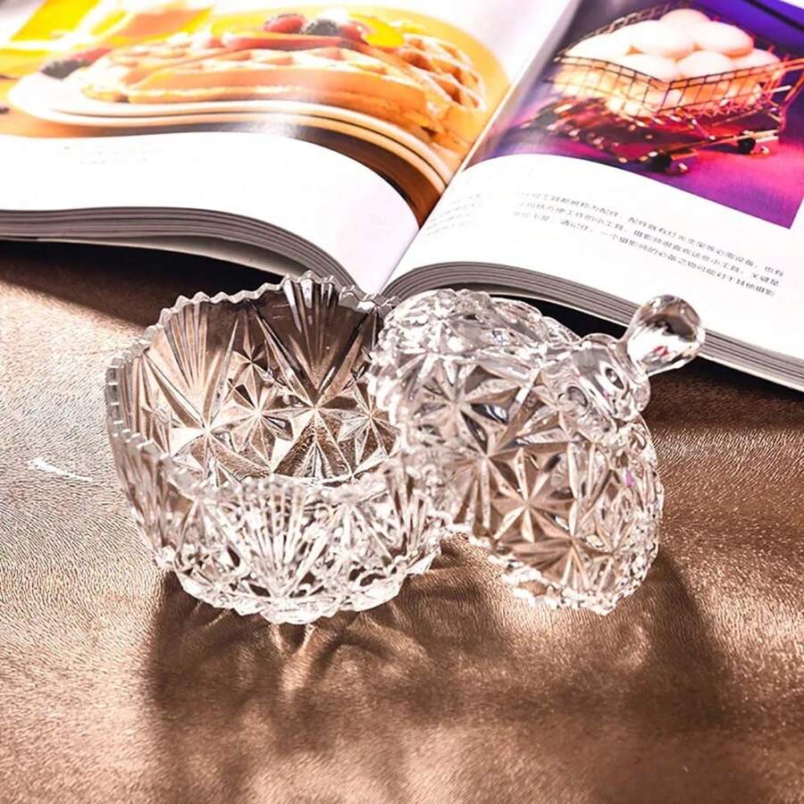 1 Pc European Style Lidded Crystal Storage Jar, Candy Jar, Sugar Bowl, Snack Jar, Creative Glass Candy Container, For Kitchen And Home Use
