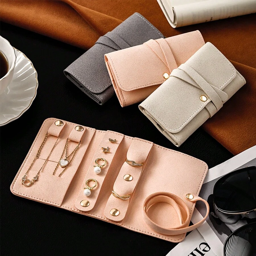 CASEGRACE 1pc Collapsible Microfiber Jewelry Organizer, Practical Travel Jewelry Organizer, Earring Necklace Ring Jewelry Pouch Jewelry Roll Bag, Cosmetic Bag, Waterproof Travel Jewelry Pouch, Portable Jewelry Organizer, Essential Travel Accessories Sun Travel Cool Back To School