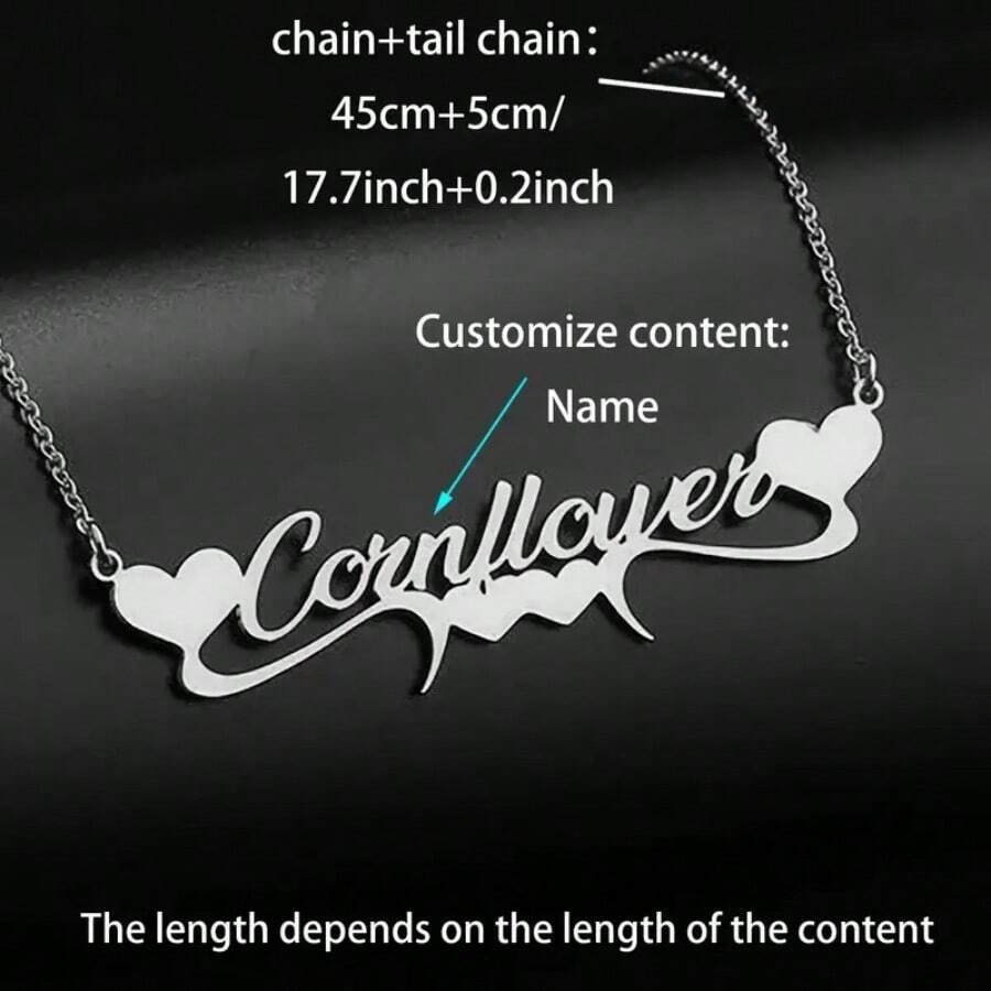 1 buc. Colier elegant personalizat cu nume de font englezesc cu accente de inimă - oțel inoxidabil, ideal pentru ziua mamei, Valentine's, zile de naștere, aniversari, cadouri de absolvire și de Crăciun (doar nume în engleză), colier cu scrisori
