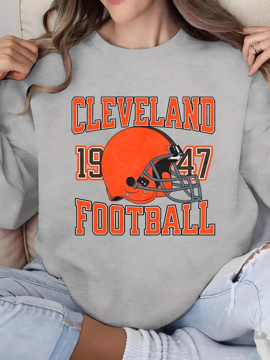 CLEVELAND 1947 FOOTBALL Football Cozy Print Soft Pullover Sweatshirt - Ultra-Comfy Long Sleeve Crew Neck Design, Breathable, Lightweight, Women's Casual Clothing For Everyday Wear Game Day Gift,Detroit Football Fan