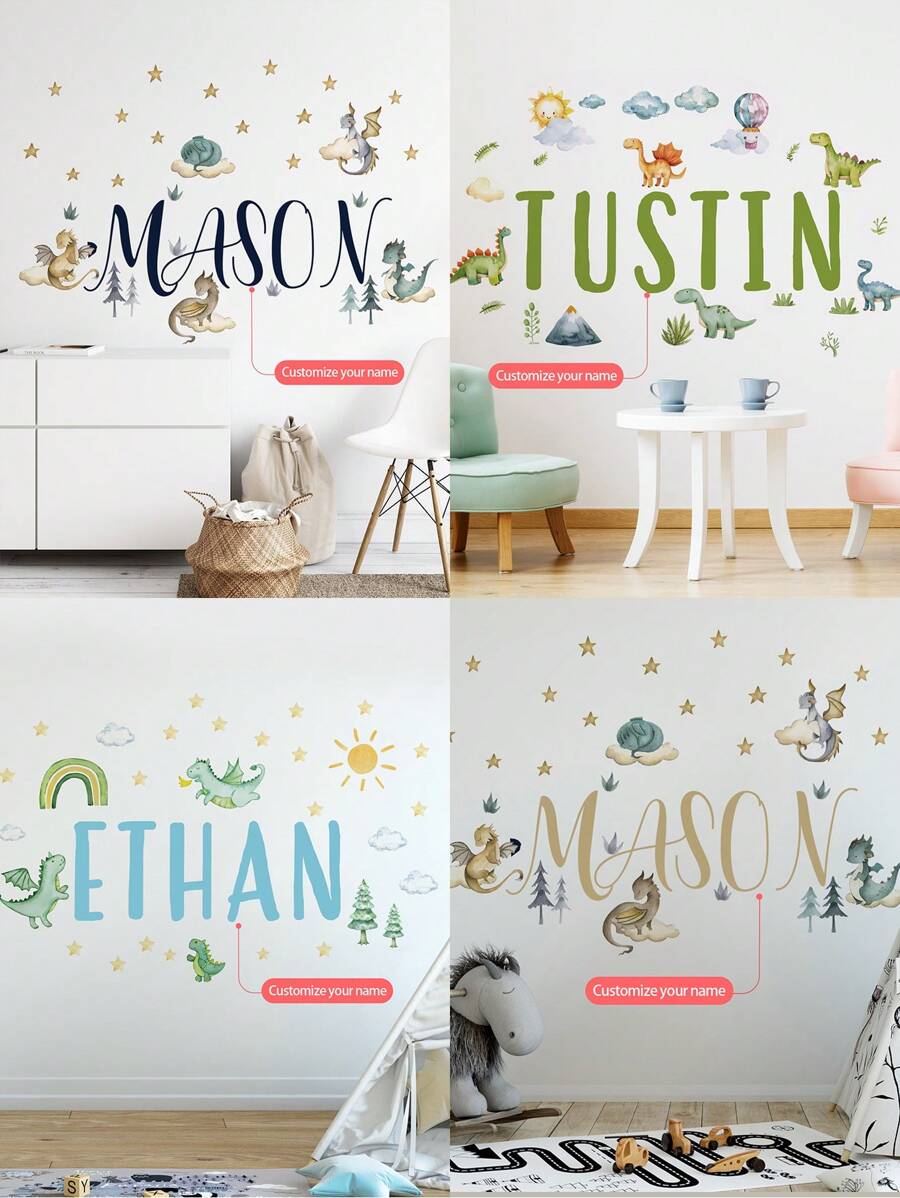 1pc Personalized Cartoon Dinosaur Name Art For Kids Boys Girls Nursery Bedroom Playroom Wall Decor, Preschool Wall Art Gift