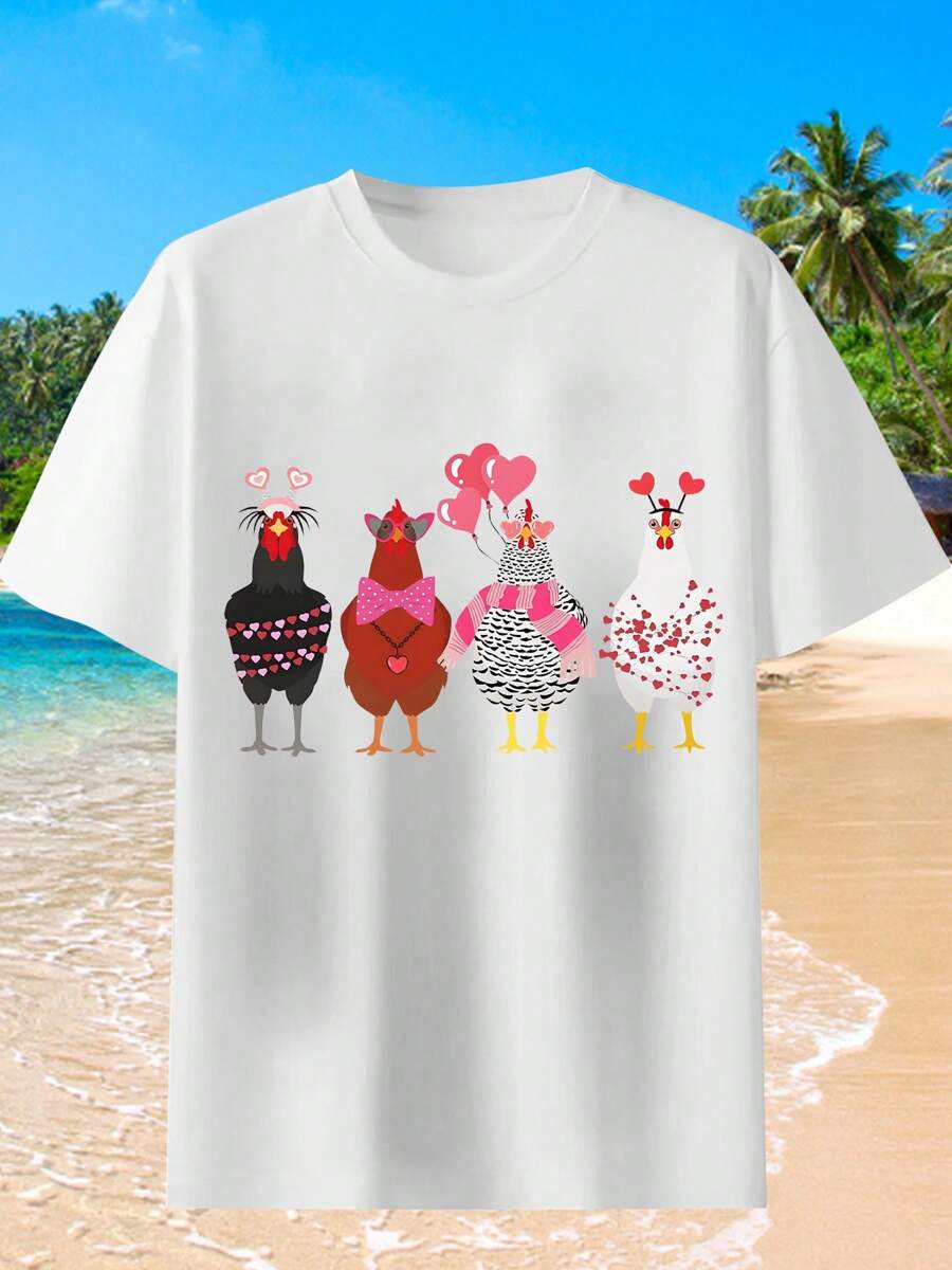 Chicken Football Stylish Print Crew Neck T-Shirt Women Cotton Soft Casual Short Sleeve Crew Neck Top Game Day Gift,Detroit Football Fan