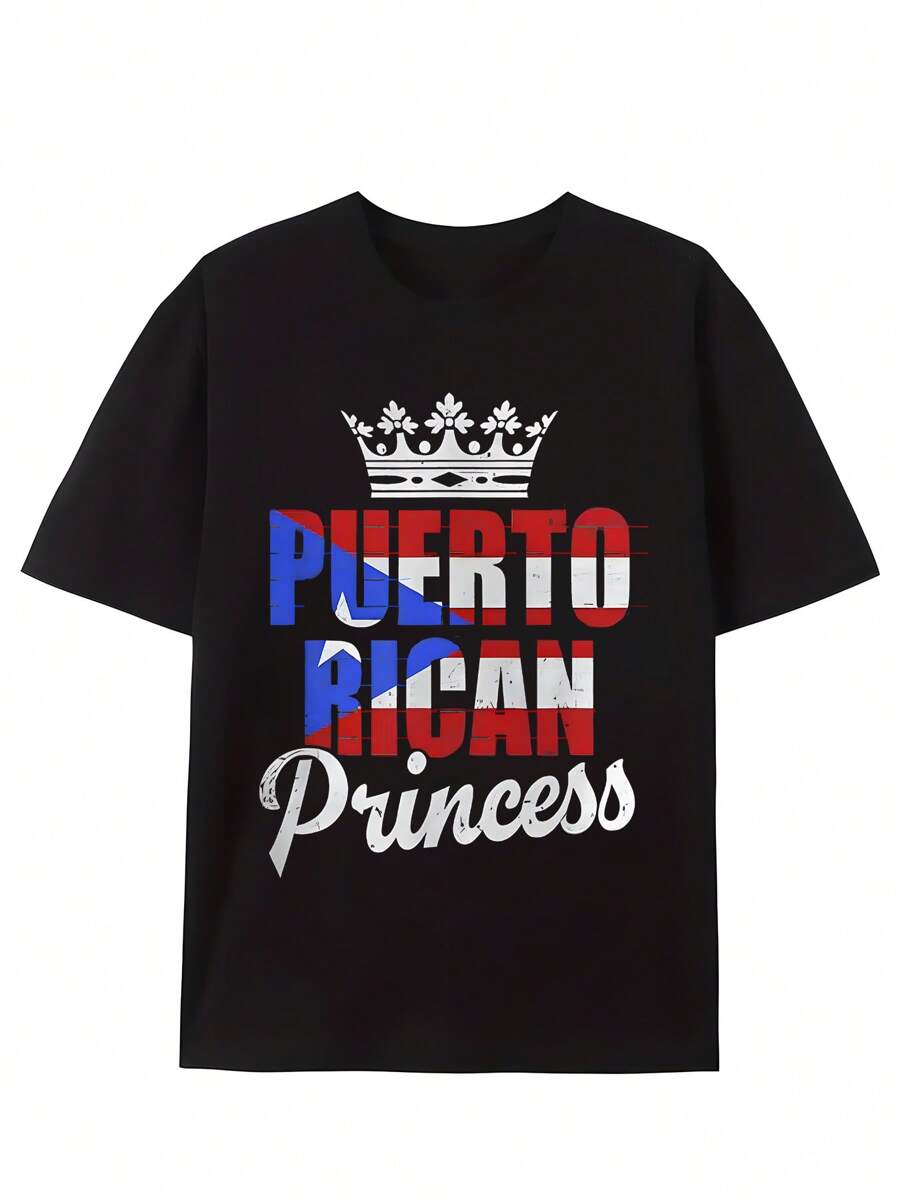 1 Piece, 100% Cotton, Puerto Rican Princess Print T-Shirt, Bohemian Style, Seasonal Casual Men's T-Shirt, Round Neck Cotton Short Sleeved T-Shirt, Sports Outdoor T-Shirt, Christmas And Thanksgiving Gift, Affilante