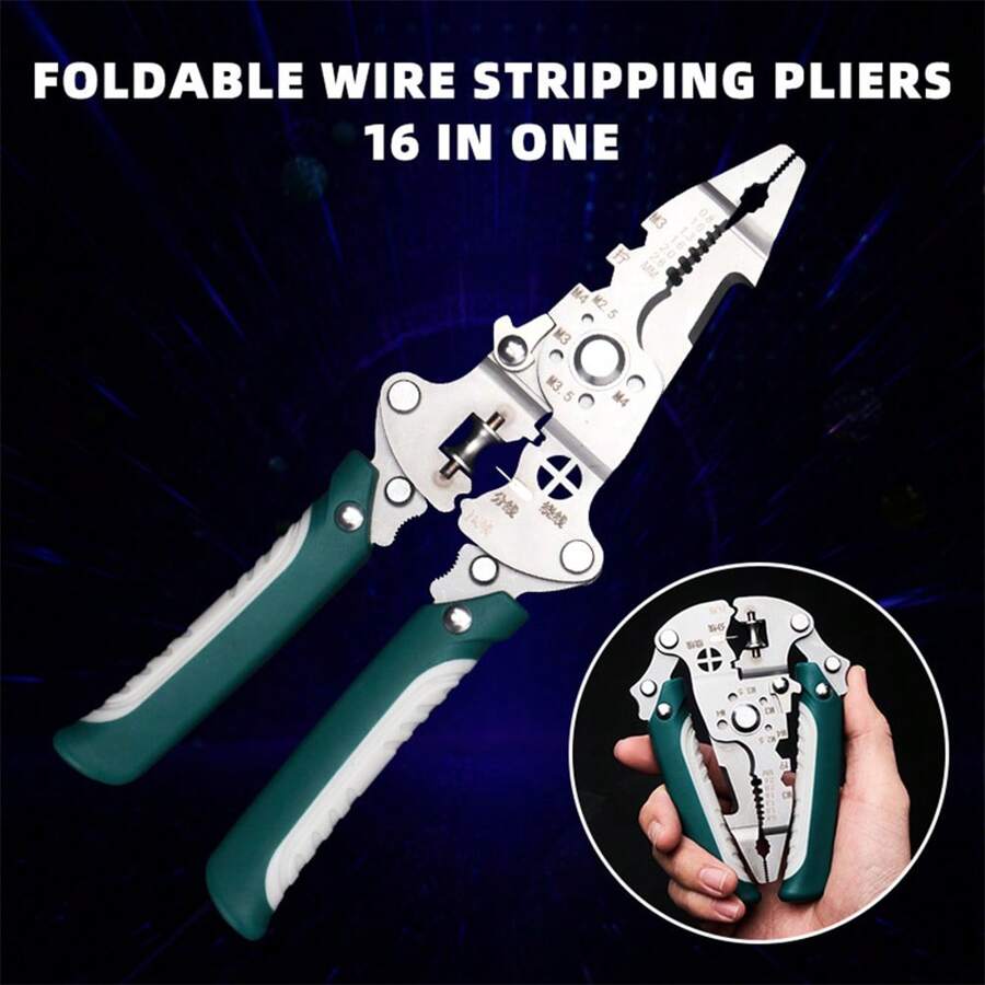 1pc Wire Stripper Forldable, Multifunctional Metal Lock Cutting Sharp Wire Cutting Pliers, Time-Saving Squeegee Tool With Adhesive Handle, Used For Household Appliance Repair, Mechanical Repair, Electrician Wire Cutting, Crimping, Splitting, Winding And More.