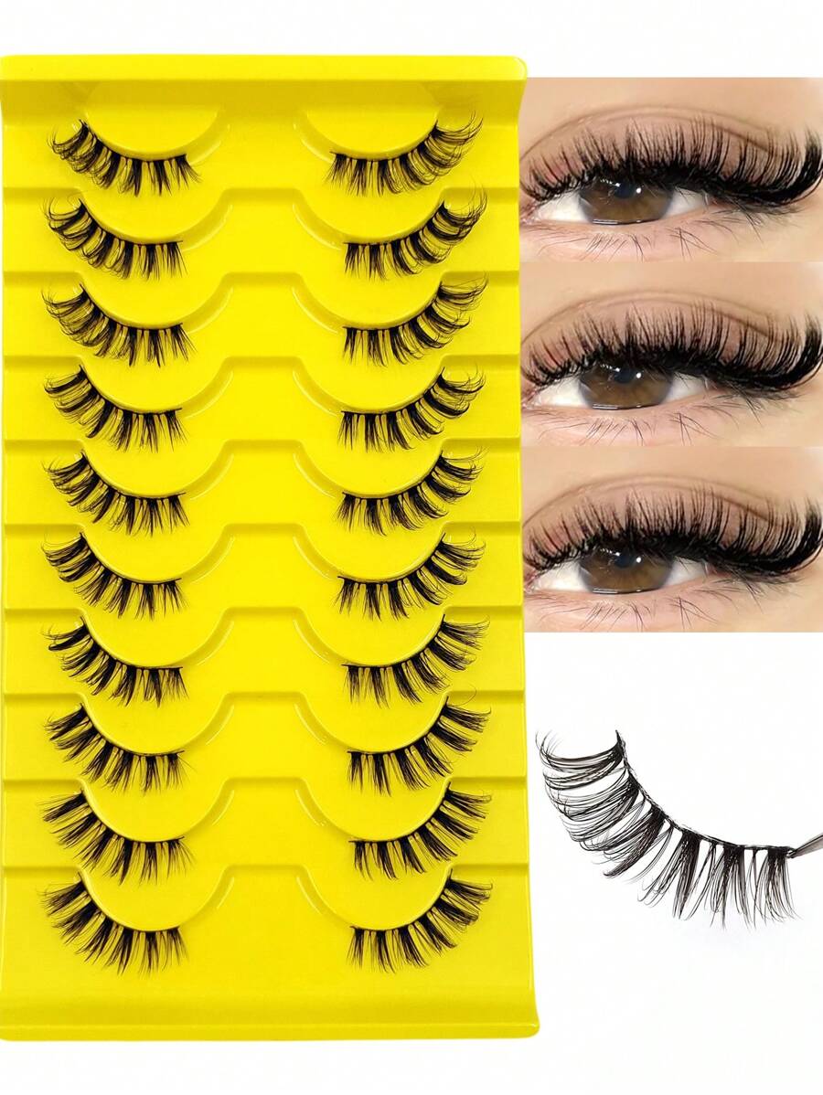 Asiteo 10 paar halve wimpers natuurlijke look wimpers, donzige zachte en lichtgewicht nepwimpers, voor dagelijks gebruik make-up verlenging nepwimpers