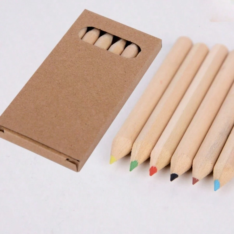 Set de mini creioane colorate de 3,5 inchi/8,8 cm, 6/12 bucăți, în ton natural din lemn, articole de papetărie pentru desen de artă pentru studenți, cadou pentru întoarcere la școală/de vacanță