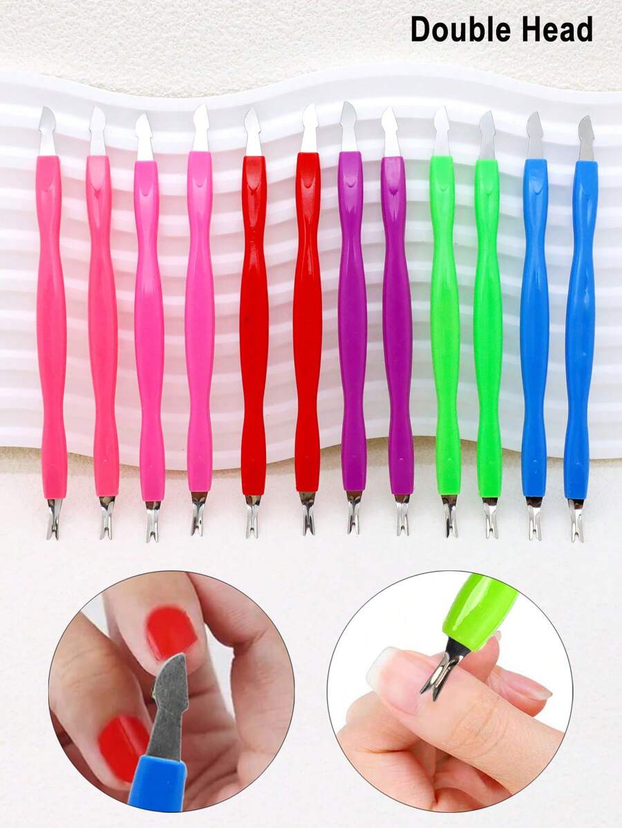10/20 stuks set nieuwe plastic dubbele kop nagelriemduwer & roestvrijstalen V-vormige schraper, voetverzorging dode huid verwijderaar tools, meerkleurige opties voor thuisgebruik en professionele nageltechnicus