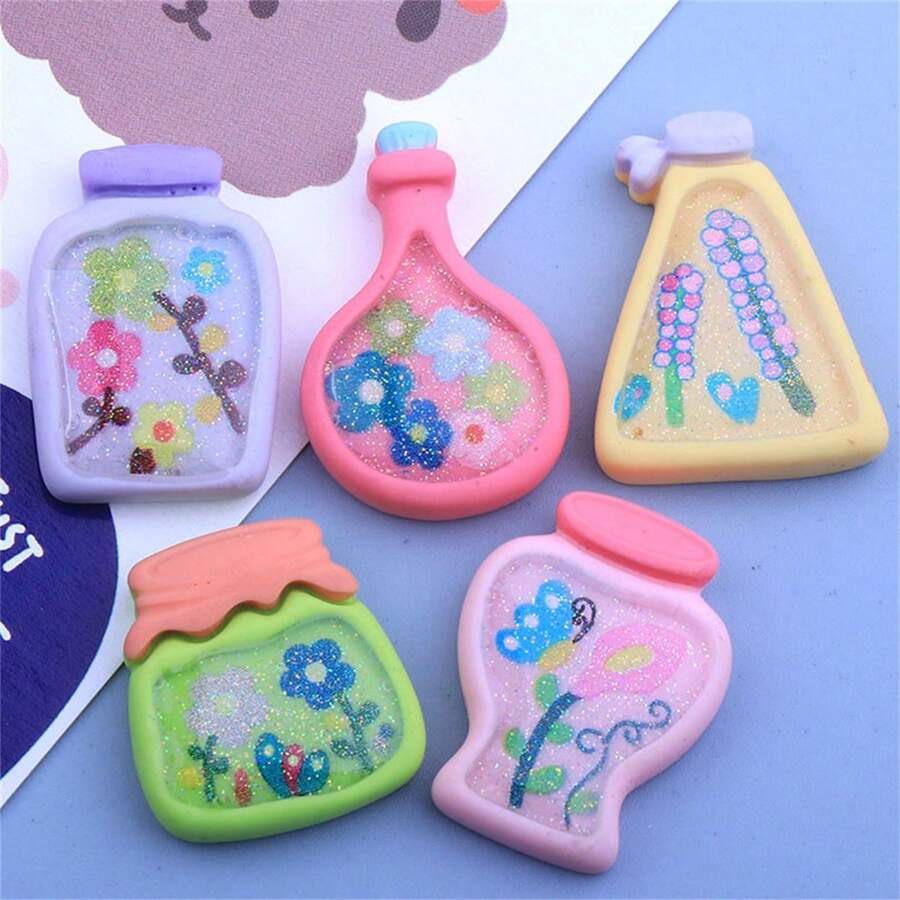 5 stuks Glitter Bloemenvaas Koelkastmagneten, Kantoor Memo, Keuken Woondecoratie Magneten