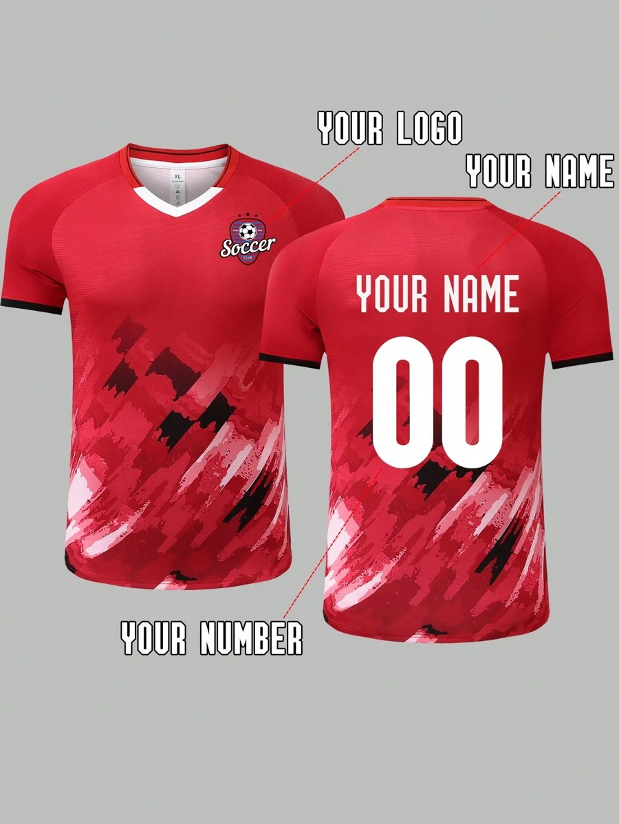 Camiseta deportiva personalizada para hombres con patrones, logotipos, nombres y números personalizados, de tela suave, de secado rápido y transpirable, adecuada para entrenamiento de bádminton, partidos de fútbol, primavera/verano