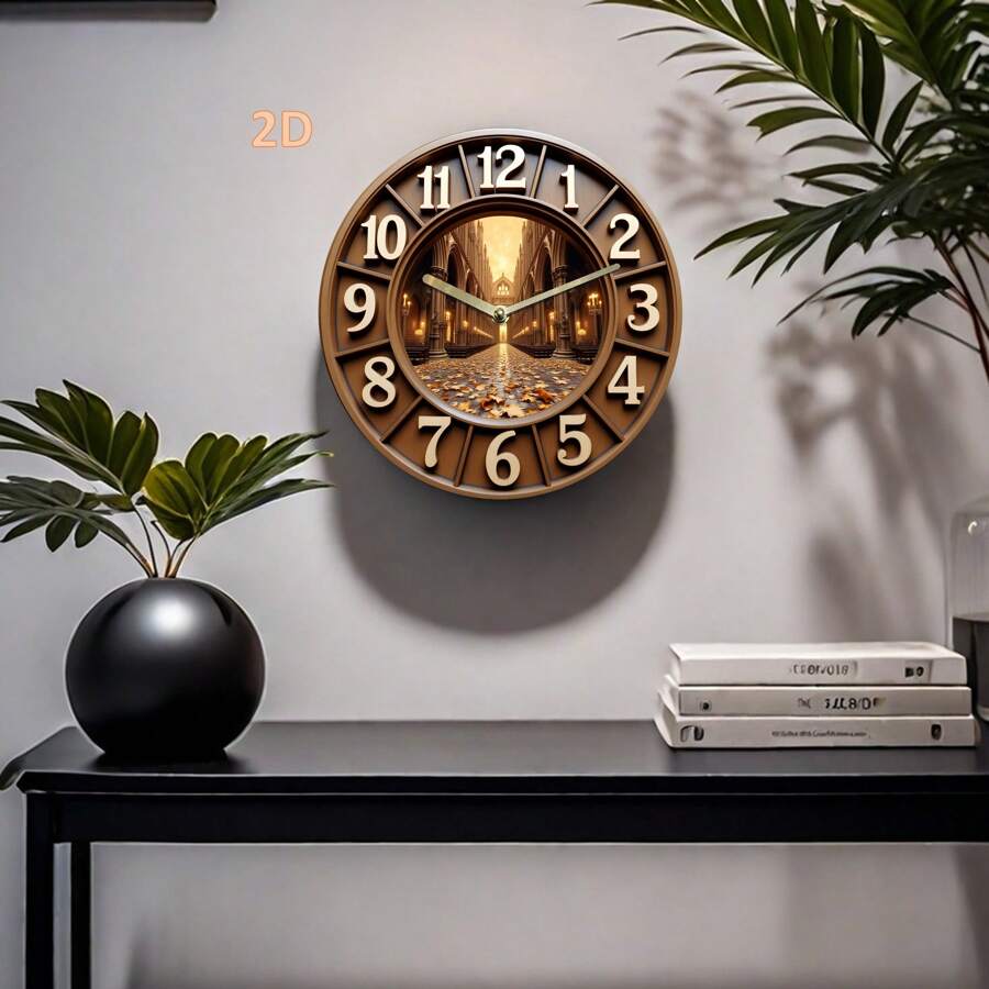 1 st. 7,8 inch acryl stadspatroon stille wandklok, stadsthema ronde wijzerplaat, quartz uurwerk, gebogen kroon, geschikt voor slaapkamer, kantoor, hal - 1 x AA-batterij (niet inbegrepen) - artistieke retrostijl, ideaal cadeau