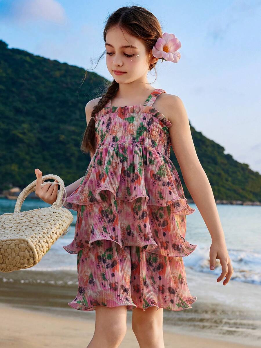 ASK JUNIOR Tween Girls Summer Ruffle Trim Vacation Princess Style Dress