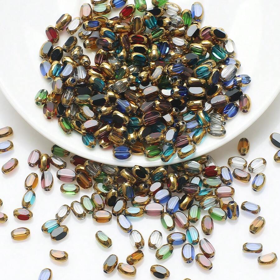 48pcs 4*6mm Colorful Crystal Glass Beads With Gold Trim, Middle Hole, For DIY Crafts, Jewelry Making, Shoes, Accessories, Phone Chain, Necklace, Bracelet, Glasses Chain