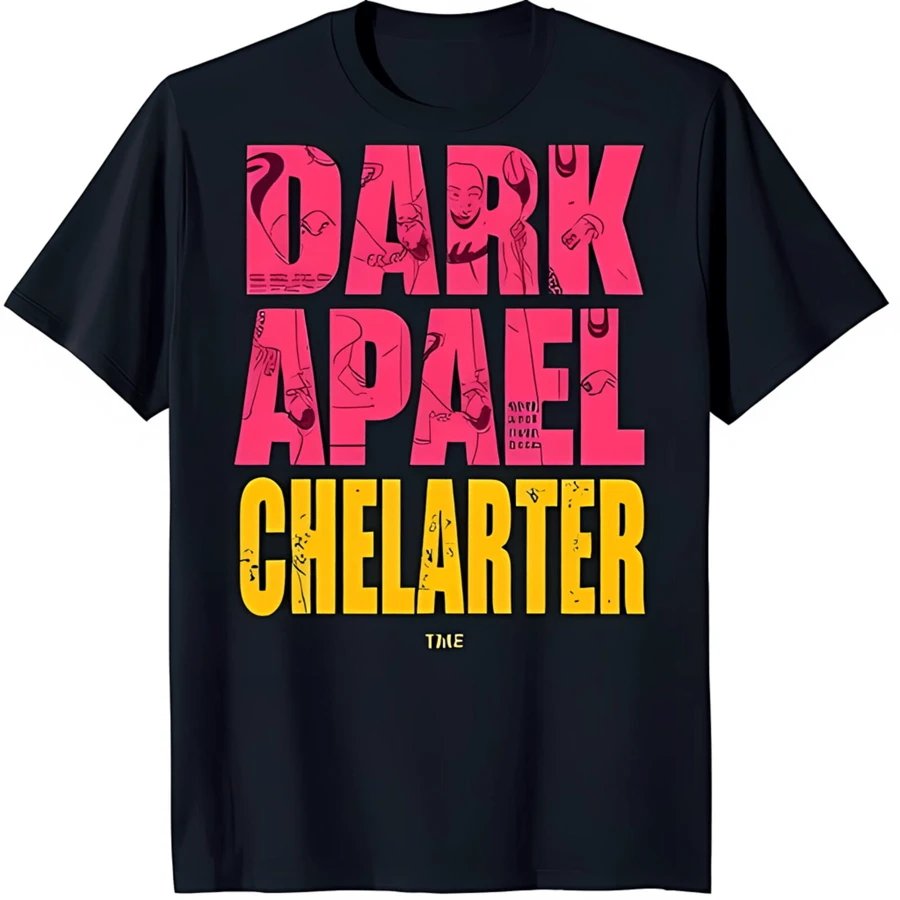Stylish Black T Shirt With Layered DARK APPAEL CHELARTER Graphic In Pink