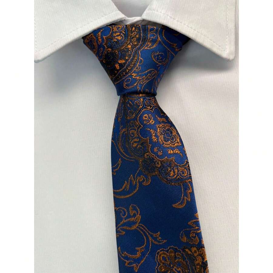 Gravata Slim Kashmir Azul e Laranja