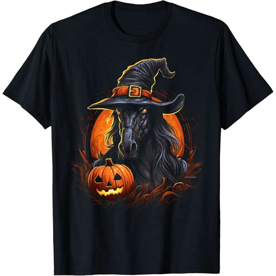 Halloween Horse Witch Hat Jack O Lantern Costume Halloween T-Shirt