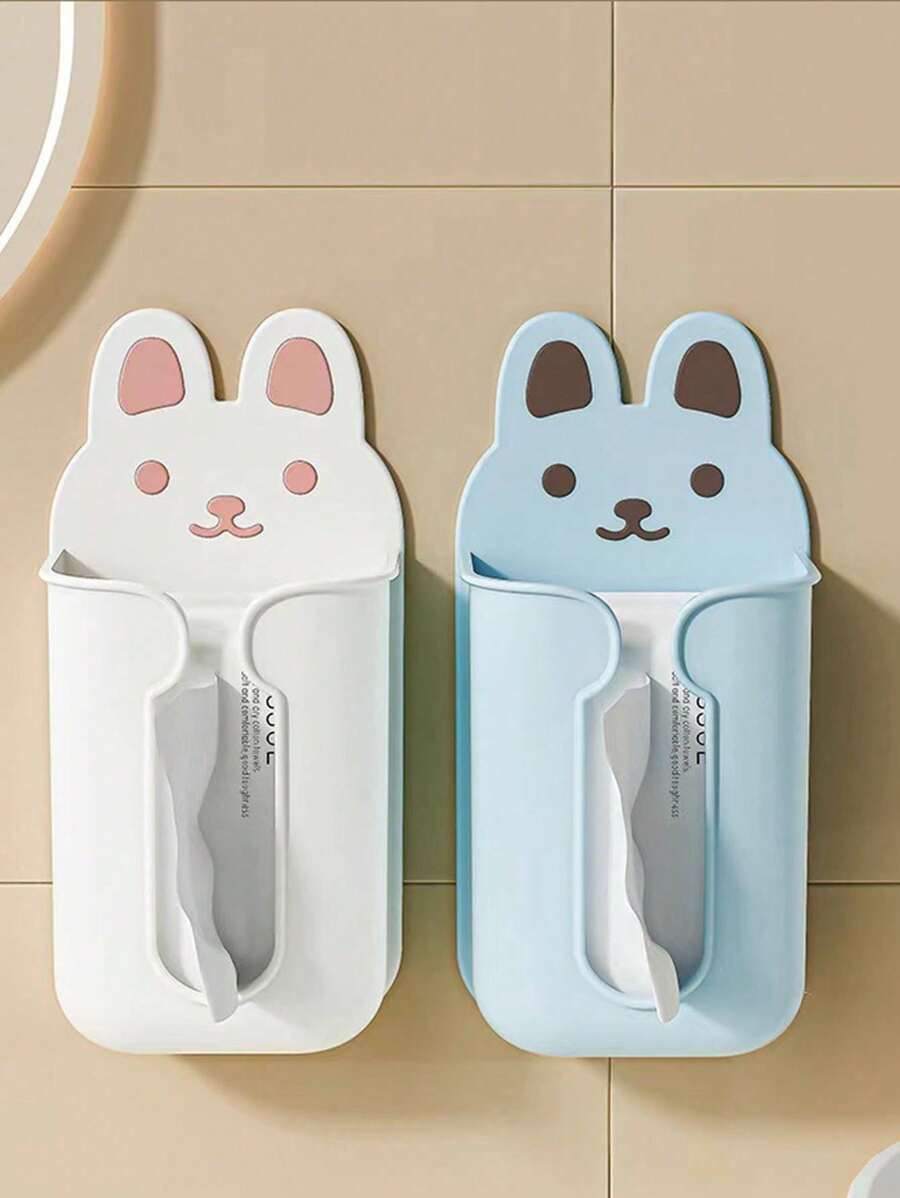 1 pièce Boîte à mouchoirs multifonctionnelle en forme de lapin, étagère de rangement murale, support de boîte à mouchoirs sans perçage pour salle de bain, décoration de salle de bain, organisateur de salle de bain, décoration d'automne, rentrée des classes