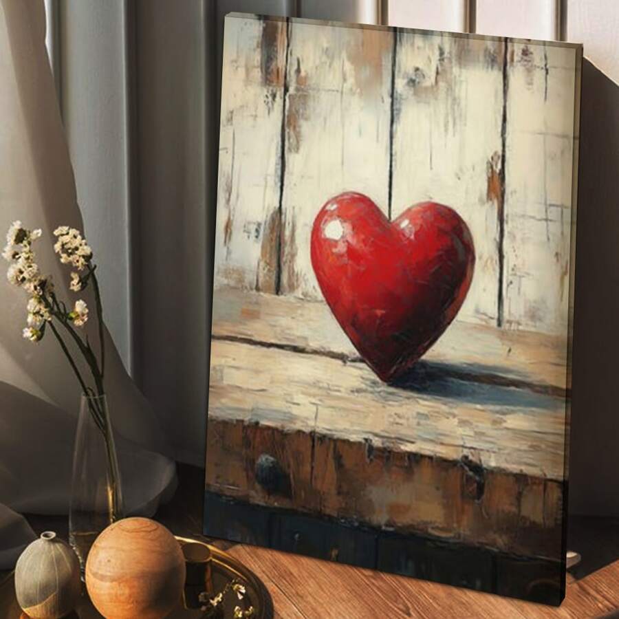 1 Pc Beating Heart Wooden Framed Canvas Painting Thickness