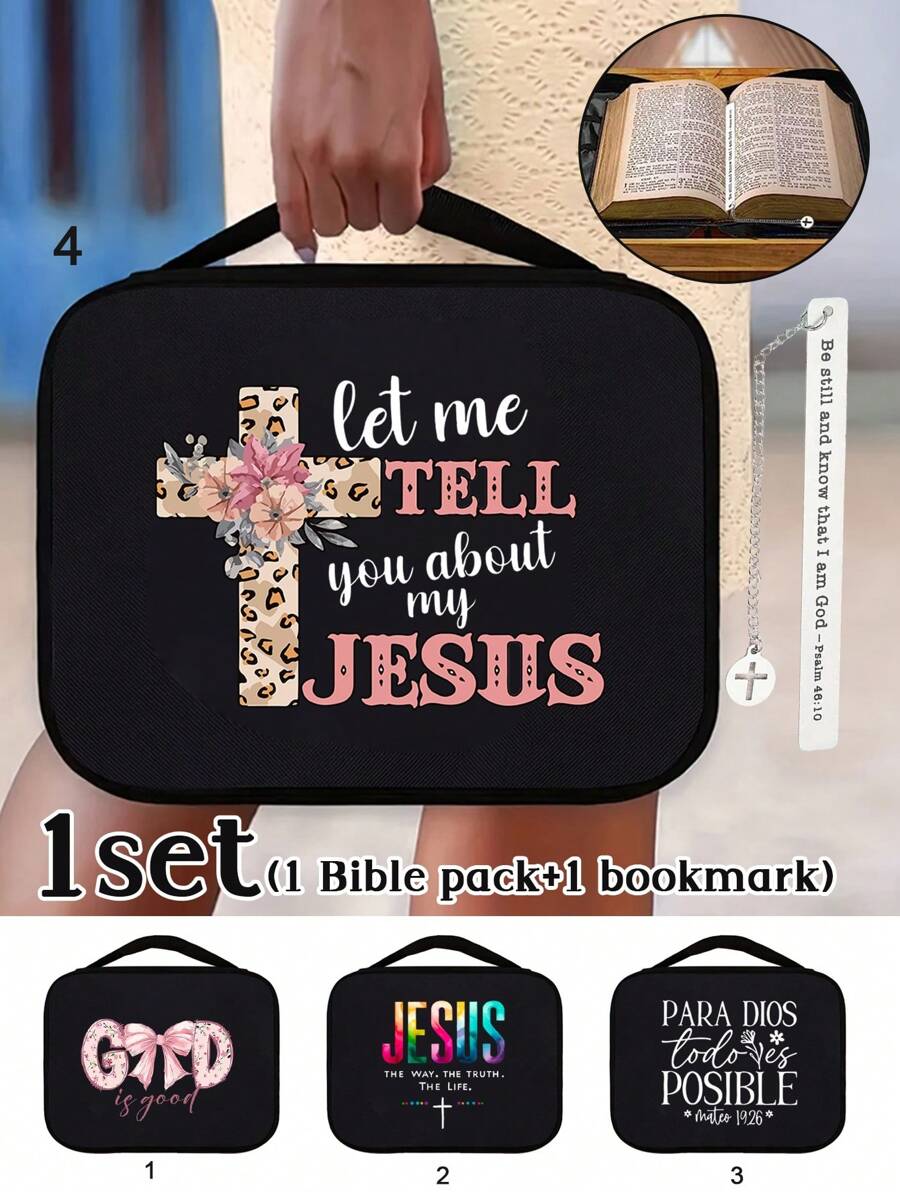 Bolsa para Biblia con letras doradas impresas, funda para Biblia, soporte para Biblia, bolsa de almacenamiento portátil, bolsa para Biblia de tamaño estándar con cremallera y bolsillo, utilizada para el aprendizaje de la Biblia, caja de Biblia con letras, bolsa portátil para Biblia, muy adecuada para el aprendizaje de la Biblia de adultos, mujeres y hombres