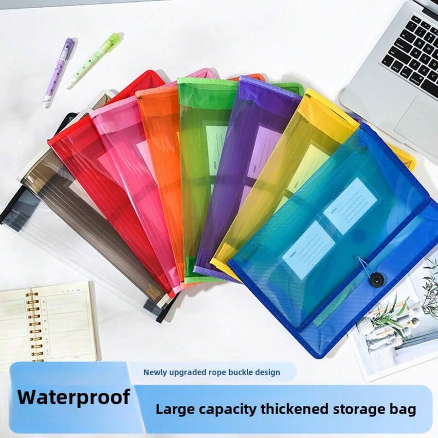 A4 Größe Regenbogen-farbiges wasserfestes 3D Aktenordner, mit Zugband verschluss transparenter Kunststoff Dokumentenorganizer Ordner für Besprechungen/Aktenaufbewahrung, Schulmaterial