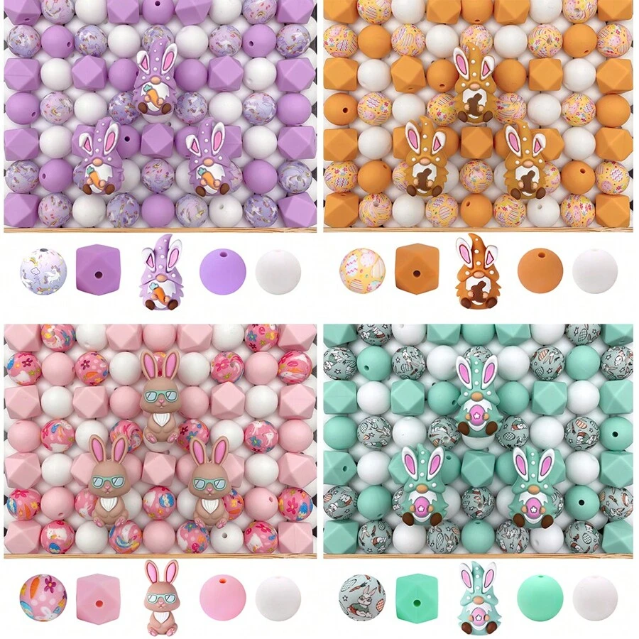30pcs/52pcs Bunny Egg Shape Silicone Bead Set, Easter Jewelry DIY Gift, Suitable For Necklace, Bracelet, Home Decor - Ideal Handmade Gift