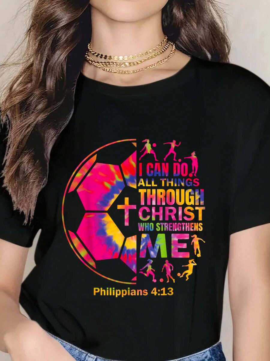Christian Soccer T Shirt Girls Teen Kids Christ Religious T-Shirt