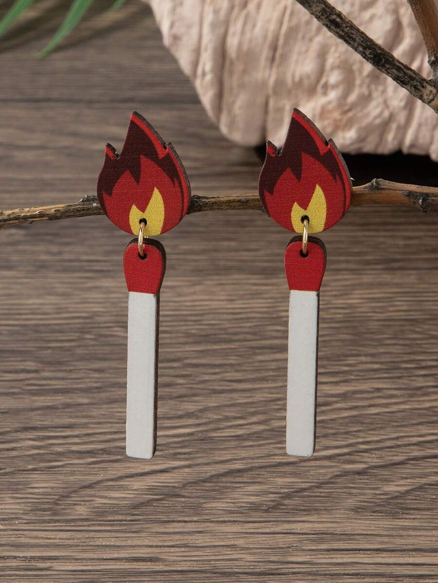 1 paire Boucles d'oreilles pendantes en bois créatives et intéressantes pour femmes, design allumette, choix de cadeau parfait pour les fêtes et les assortiments quotidiens