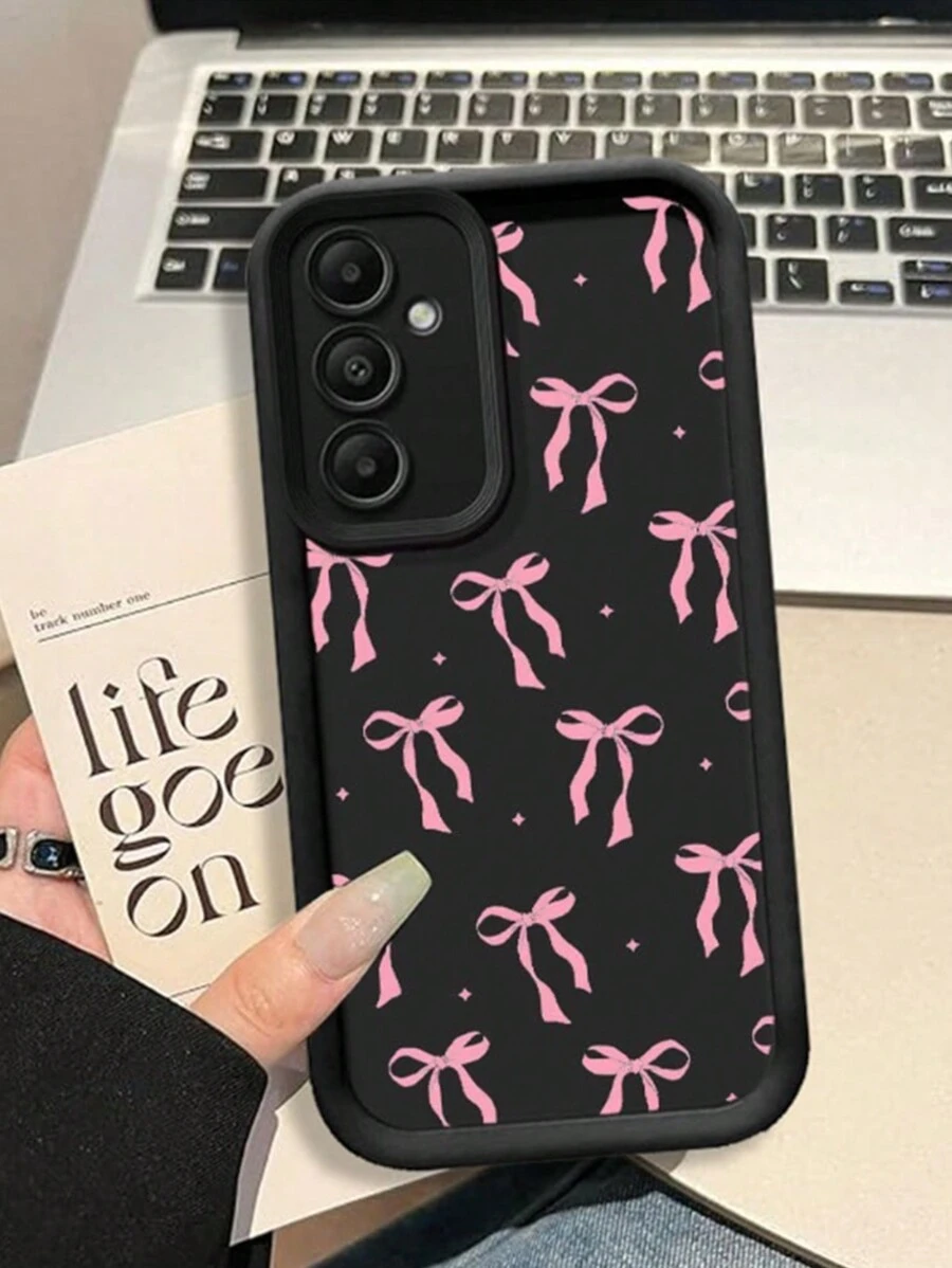 Bow-Knot Cute Bow Painted Simple Groove Design Black Painted Phone Case Compatible With IPhone 16/15/XR/16 Pro Max/7P8P/P12 Pro Max/P13 Pro Max/P14 Pro Max/P13/P14/P11/P12/P14 Women Soft Anti-Fall XS/S/XS Max/78GES2, Fashionable Thick Protective Cover