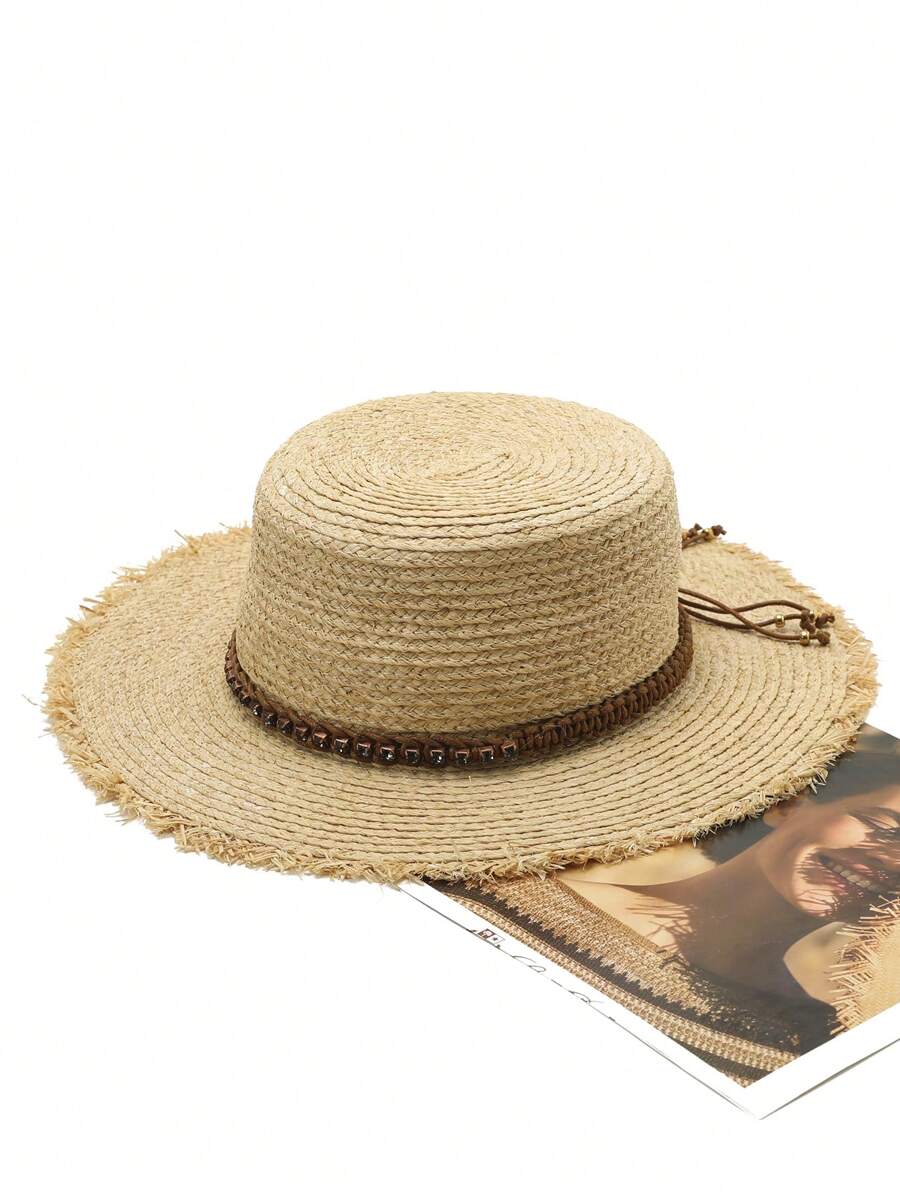 LEAJOURNO. 1PC Spring/Summer Women's New Solid Color Korean VersionBritish-Inspired Top Hat, Outdoor Travel, Beach Sunscreen Hat, Sun Hat
